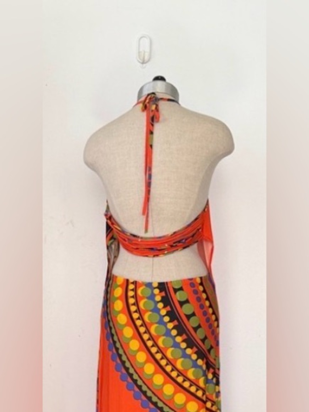 VENUS Orange Halter Maxi Dress with Multicolor Circular Print Womens M - Picture 5 of 6